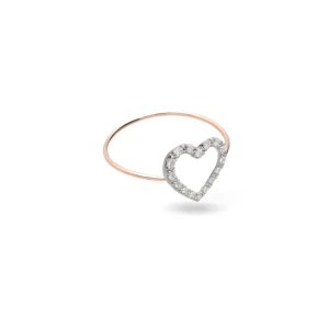 Anello Filodamore in Oro Rosa 9kt e Cuore di Diamanti Bianchi | Rubinia Gioielli Clearance