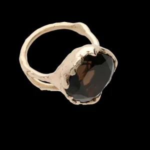 Anello in Oro Giallo 9kt e Quarzo Fumè grande | Rubinia Gioielli Fashion
