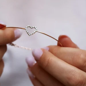 Bracciale Filodamore in Oro Rosa 9kt e Cuore in Oro Bianco 9kt con Diamanti Bianchi | Rubinia Gioielli Hot