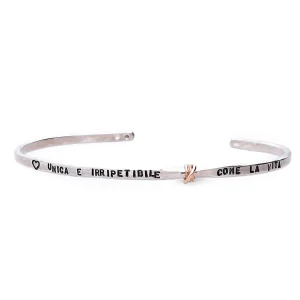 Bracciale in Argento 925 con elemento tre fili in Oro Rosa 9kt | Rubinia Gioielli Fashion