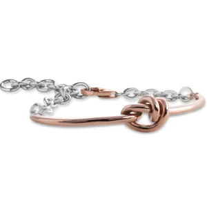 Bracciale Nodi d'Amore da donna semirigido in Oro Rosa 9kt con catena grande in argento 925 - small | Rubinia Gioielli New