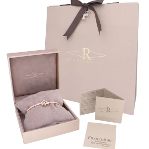 Bracciale Nodi d'Amore da donna semirigido in Oro Rosa 9kt con catena grande in argento 925 - small | Rubinia Gioielli New