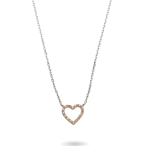 Collana Filodamore in Oro Bianco 9kt e Cuore in Oro Rosa 9kt di Diamanti Bianchi | Rubinia Gioielli Outlet