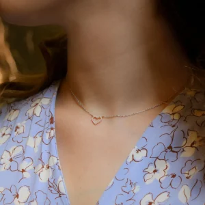 Collana Filodamore in Oro Bianco 9kt e Cuore in Oro Rosa 9kt di Diamanti Bianchi | Rubinia Gioielli Outlet