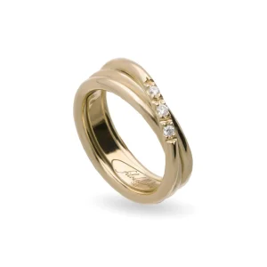 Filodellavita Classic 3 fili spesso in Oro Rosa o Giallo 9kt e 3 Diamanti Bianchi | Rubinia Gioielli Sale