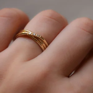 Filodellavita Classic 3 fili Oro Rosa o Giallo 9kt e 3 Diamanti Bianchi | Rubinia Gioielli New