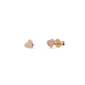 Orecchini Filodamore a Lobo da 5 mm in Oro Rosa 9kt con Cuore Piccolo | Rubinia Gioielli Online